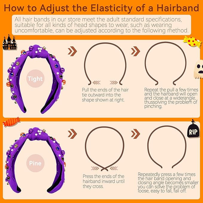 Halloween Pearl Knotted Headband for Women Girls Non Slip Rhinestone Embellished Hair Hoop Halloween Headbands Hair Accessories Gift (Purple)