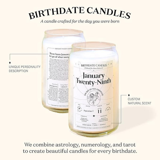Birthdate Candles, August 28 - Virgo Zodiac Scented Candles Birthday Gift - Sage, Jasmine & Palo Santo Scent - All-Natural Soy & Coconut Wax, 60-80 Hour Burn Time - Made in USA