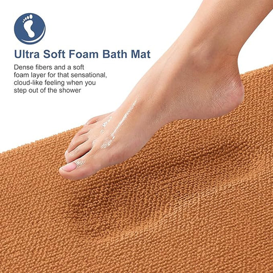 OLANLY Thick Memory Foam Bath Mat Rug 24x16, Extra Soft Absorbent Bathroom Rug, Quick Dry Bath Mats, Non-Slip, Machine Washable Carpet for Bathroom, Tub and Shower, Home Decor Accessories, Clay