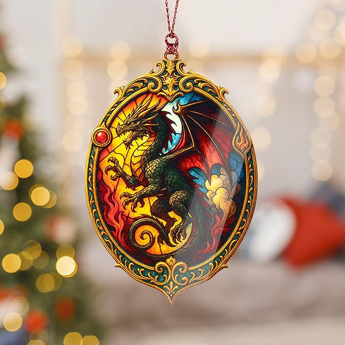 Dragon Ornaments. Dragon Ornaments for Christmas Tree - Book Lover - Christmas Ornament 2025 - Suncatcher Effect Window Hanging.car Hanging Accessories