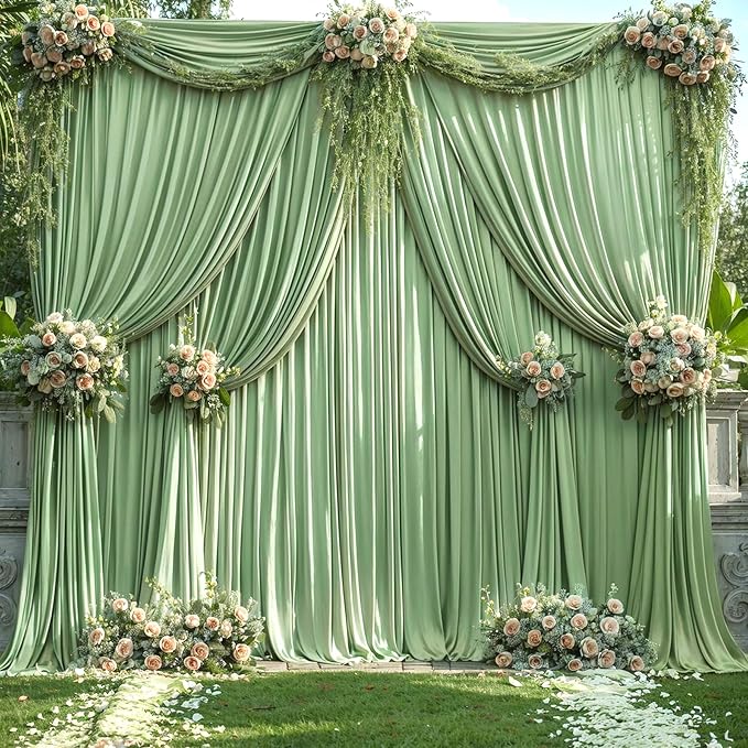 10x10 Sage Green Backdrop Curtain for Parties Wrinkle Free Dark Green Photo Curtains Backdrop Drapes Fabric Decoration for Baby Shower Birthday Party Photography 5ft x 10ft,2 Panels
