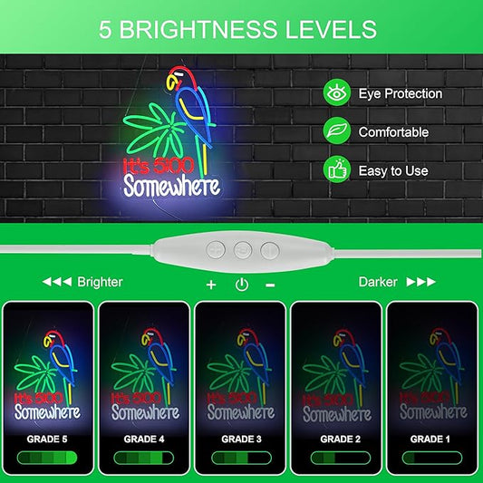 Its 5:00 O'clock Somewhere Neon Signs for Wall Décor Dimmable LED Neon Light USB Powered Neon Art Signs Decor