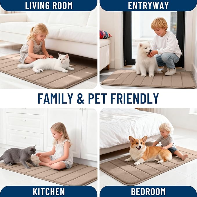 OLANLY Memory Foam Bath Mat 59x35, Super Soft Absorbent Bathroom Rugs, Quick Dry, Machine Washable Shower Floor Rugs, Bathmat Carpet, Bathroom Home Decor Accessories, Tan