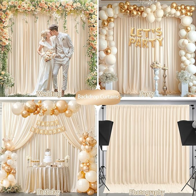 8 x 10ft Champagne Backdrop Curtains for Wedding Photo Background Curtains Wrinkle Resistant Backdrop for Party Photoshoot Polyester Curtains Drapes for Baby Shower Birthday with Rod Pocket, 2 Panels
