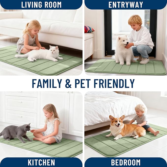 OLANLY Memory Foam Bath Mat 30x20, Super Soft Absorbent Bathroom Rugs, Quick Dry, Machine Washable Shower Floor Rugs, Bathmat Carpet, Bathroom Home Decor Accessories, Sage Green
