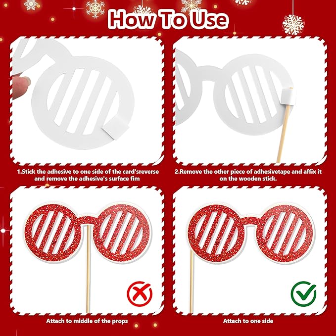 fiintrwa Christmas Headband Beads Necklace Hair Hoop Eyewear Eyeglass Santa Hat Photo Props for Xmas Party Decoration Supplie