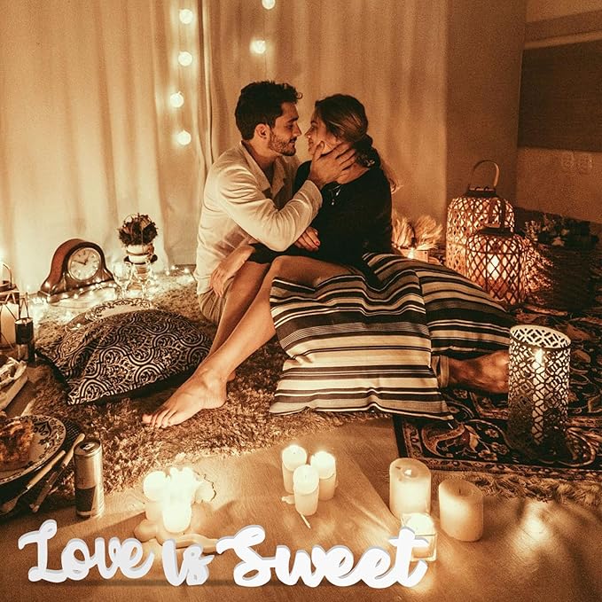 Love Is Sweet Sign - Freestanding Wooden Wedding Decor with Hollow Letters for Dessert Table, Anniversary & Photo Props | White Rustic Wall Art