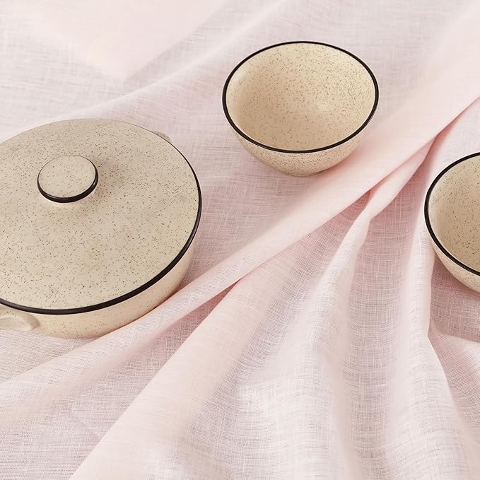 Solino Home Linen Pink Table Runner 90 Inches Long - 100% Pure Linen Hemstitch 14 x 90 Inch Table Runner for Dining - Classic Hemstitch