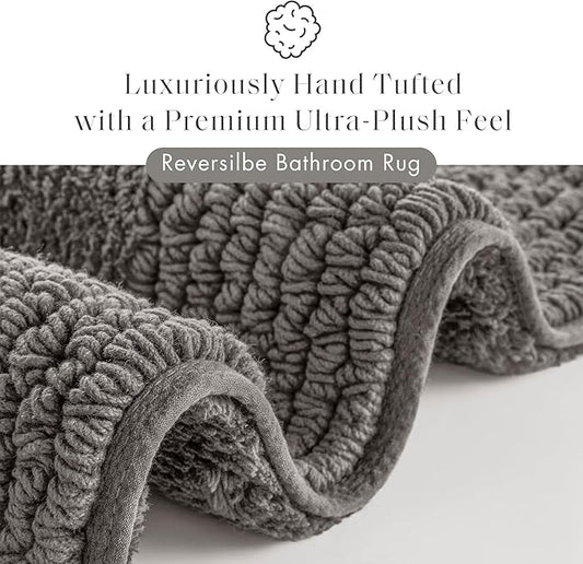 Madison Park Splendor Reversible 100% Cotton Tufted Bathroom Rug-3000 GSM Hotel Quality Luxurious Plush Medium Pile Bath Mat Absorbent, Quick Dry, Shower Room Décor, 24x44 Charcoal