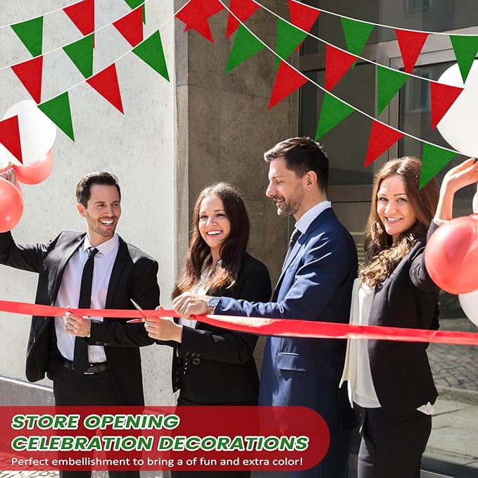 100 Feet Pennant Banners Flags 75 Solid String Triangle Flags for Grand Opening, Carnival Theme Birthday Party Decoration Outdoor Events Classroom Decoration(Red Green)