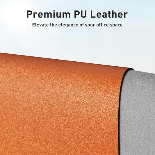 Aothia Faux Leather Desk Mat - Large Mouse Pad, Non-Slip PU Leather Blotter, Waterproof Writing Surface for Office and Home (Orange, 55" x 17")