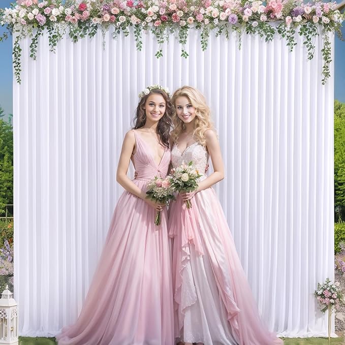 10x10 White Backdrop Curtain for Parties Wedding Wrinkle Free White Photo Curtains Backdrop Drapes Fabric Decoration for Baby Shower 5ft x 10ft,2 Panels