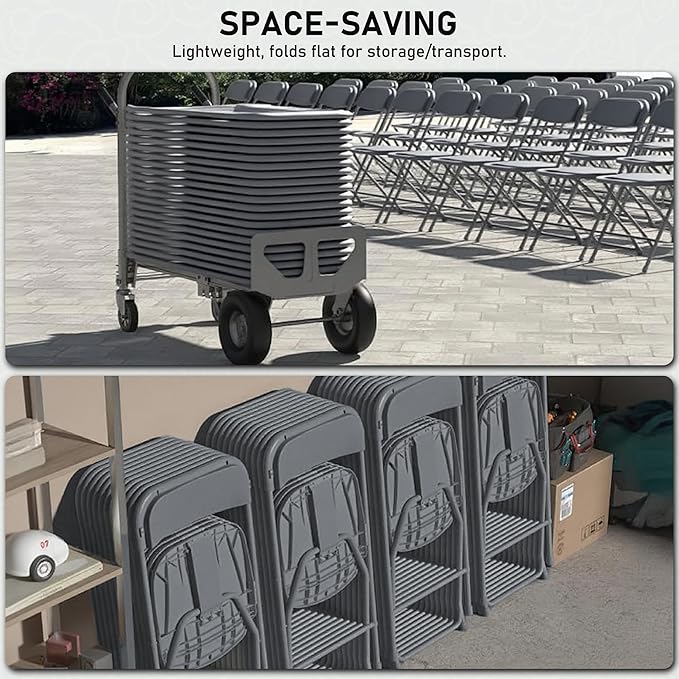 SEALAMB Plastic Folding Chairs 16 Pack, Gray Commercial Portable Indoor/Outdoor Chairs for Home Office, Wedding, Events Parties with Steel Frame, 350lbs Capacity (Gray-Plastic, 16 Pack)