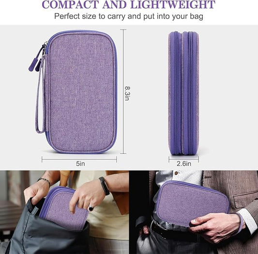 FYY Electronic Organizer, Travel Cable Organizer Bag Pouch Electronic Accessories Carry Case Portable Waterproof Double Layers Storage Bag for Cable, Cord, Charger, Phone, Medium Size, Dark Purple