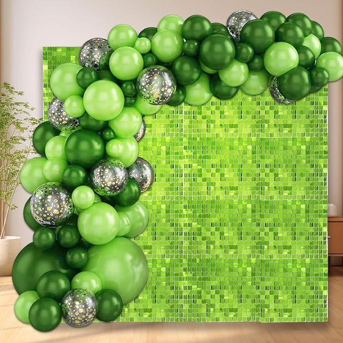 24PCS Green Shimmer Wall Backdrop, Square Sequin Backdrops Panel, Glitter Wall Background for Birthdays, Weddings, Graduation, Engagements, Disco Bachelorette Party Decoration (4FTx6FT)