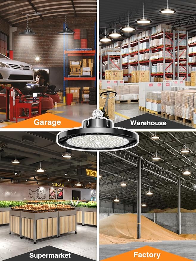 12 Pack UFO LED High Bay Light, 150W 5000K Daylight, 22500LM (Eqv. 800W MH/HPS), Commercial High Bay LED Shop Lights with US Plug for Garage Workshop Warehouse Barn, Plug&Play