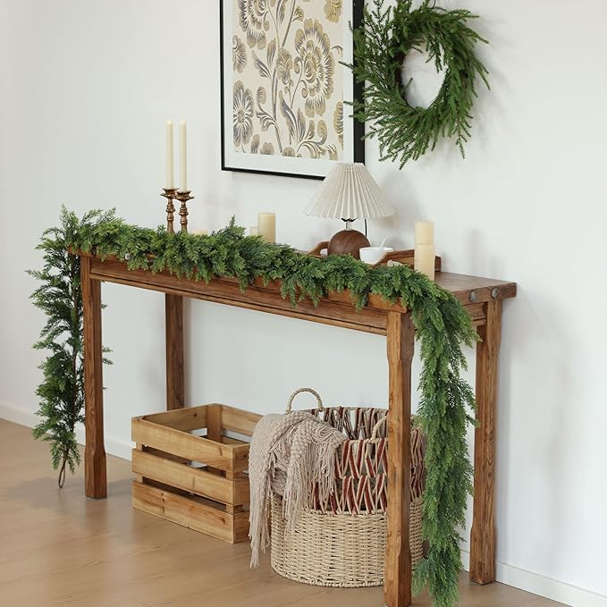 MIZII Christmas Garlands 6 Feet Thick Artificial Pine Garland Real Touch Green Pines Vine Faux Greenery Garland Christmas Decorations for Xmas Fireplace Mantle Home Decor Indoor Outdoor (Thick Pine)