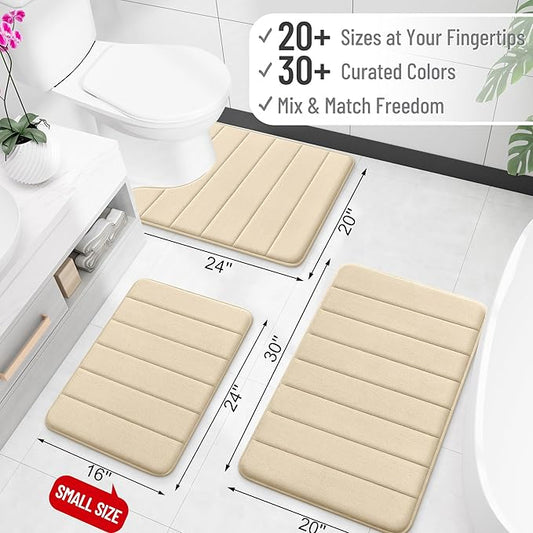 OLANLY Memory Foam Bath Mat 59x35, Super Soft Absorbent Bathroom Rugs, Quick Dry, Machine Washable Shower Floor Rugs, Bathmat Carpet, Bathroom Home Decor Accessories, Beige