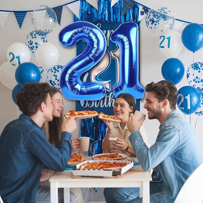 Navy Blue 21st Birthday Balloons for Him, 40 Inch Dark Royal Blue Foil 21 Balloon Numbers for Men, 21 Birthday Party Balloons Numbers 2 and 1 for Women Men 12th 21st Anniversary Decorations Supplies