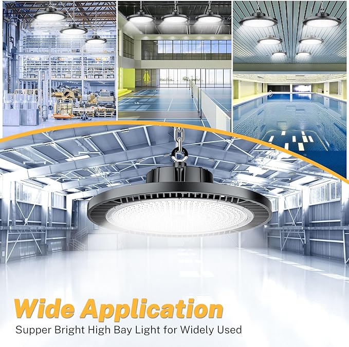 Super Bright 200W UFO LED High Bay Lights 30000Lm 5000K Daylight AC100-277V Play& Plug&5ft Cable High Bay LED Shop Lights for Warehouse Workshop Gym Garage Barn 8 Pack