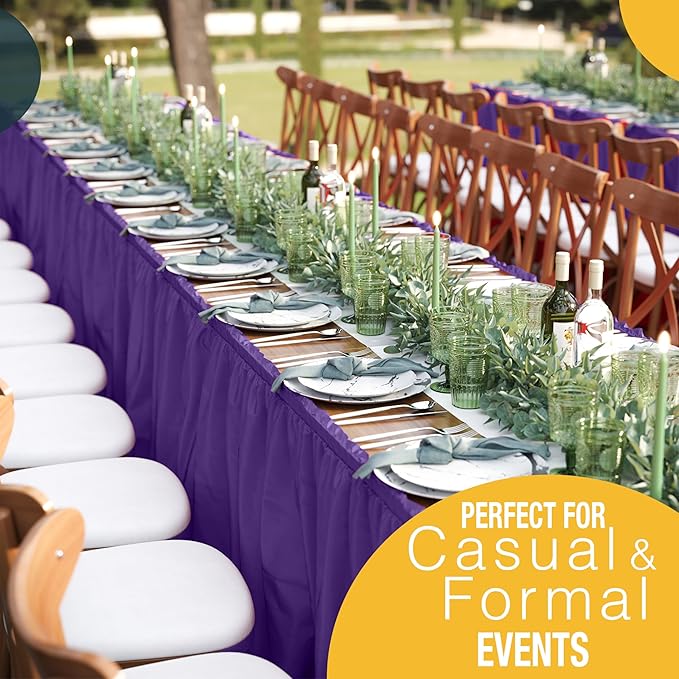 Exquisite Ruffle Table Skirt Purple 2 Pack 14 Ft Long Table Skirts for Rectangle Tables 6ft Plus or Round Tables Skirts with Adhesive Strip for Gender Reveal Decor & Happy Birthday Parties