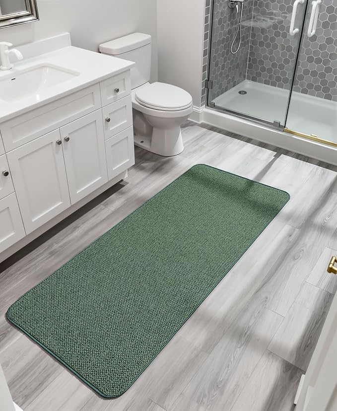 Bath Mat,Ultra Thin Bathroom Runner Rugs,Large Bath Mats for Bathroom,Quick Dry,Non-Slip,Machine Washable,Low Pile,Bath Rug,Shower Outside,Sink,Home Decor Accessories.Green,2'x5'(24x60inch)