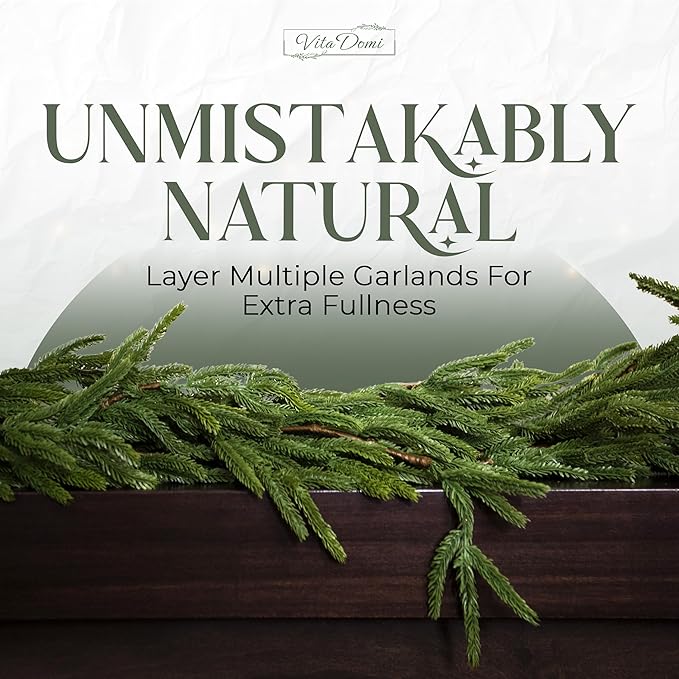 72" Real Touch Norfolk Pine Garland Realistic 6ft, Christmas Garland for Mantle, Stairs, Fireplace, Soft and Bendable Real Touch Garland Christmas Greenery, Evergreen Christmas Garlands