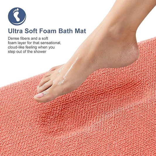 OLANLY Thick Memory Foam Bath Mat Rug 24x16, Extra Soft Absorbent Bathroom Rug, Quick Dry Bath Mats, Non-Slip, Machine Washable Carpet for Bathroom, Tub and Shower, Home Decor Accessories, Coral