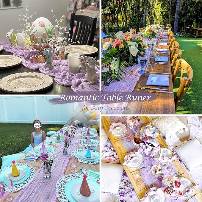 10 Pack Lavender Cheesecloth Table Runner Fall Thanksgiving 10FT Gauze Cheese Cloth Table Runner 35x120 Inch Purple Table Cloth for Wedding Bridal Shower Holiday Sheer Home Decor