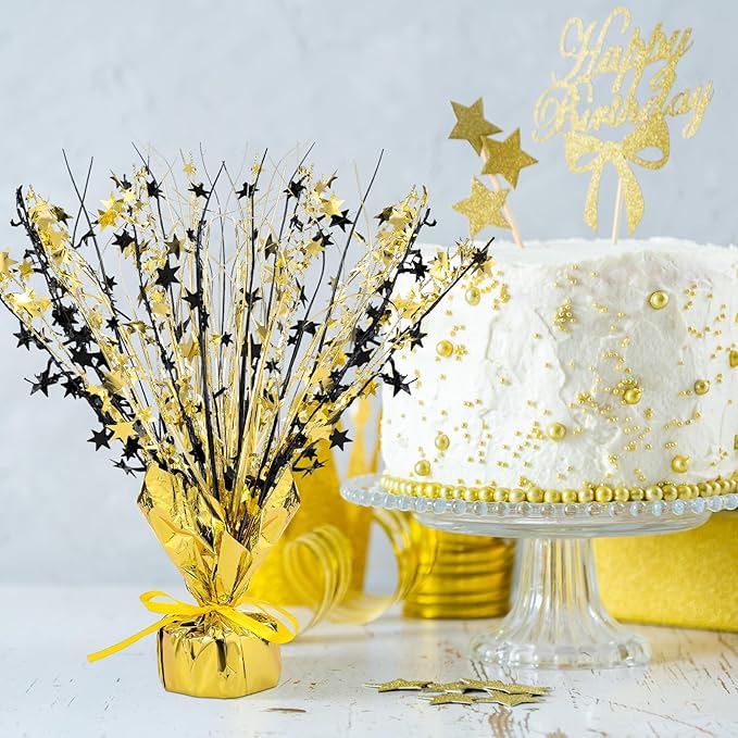 Crowye 18 Pcs Foil Spray Centerpiece Christmas Party Winter Star Table Decoration Burst Metallic Table Centerpieces for Birthday Party Season Holiday(Black Gold)