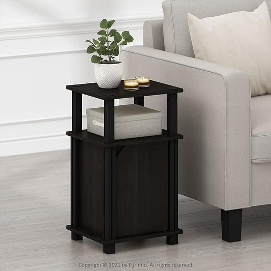 Furinno Brahms 3-Tier End Side Sofa Table/Nighstand with Door, 2-Pack, Espresso/Black