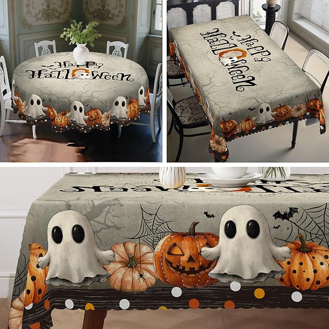 Eikione Rectangular Tablecloth 152x220inch, Happy Halloween Tablecloth Waterproof and Wrinkle-Free, Table Covers, Summer Decorations for Home Dining