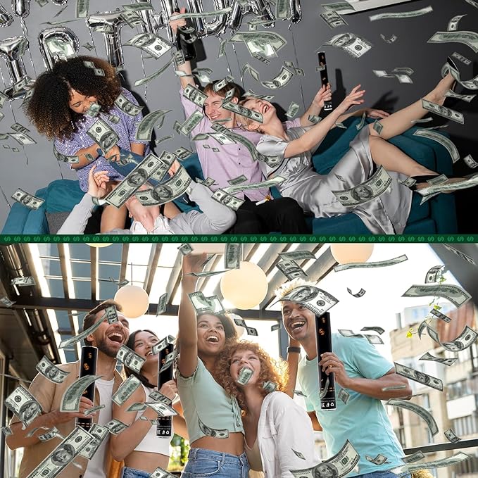 Confetti Cannon Party Poppers 12 Pack 100 Dollar Bill Money Paper Make it Rain 12 inch Confetti Shooters Bill Launcher for Business Signing Opening Activities Birthday Party Celebration
