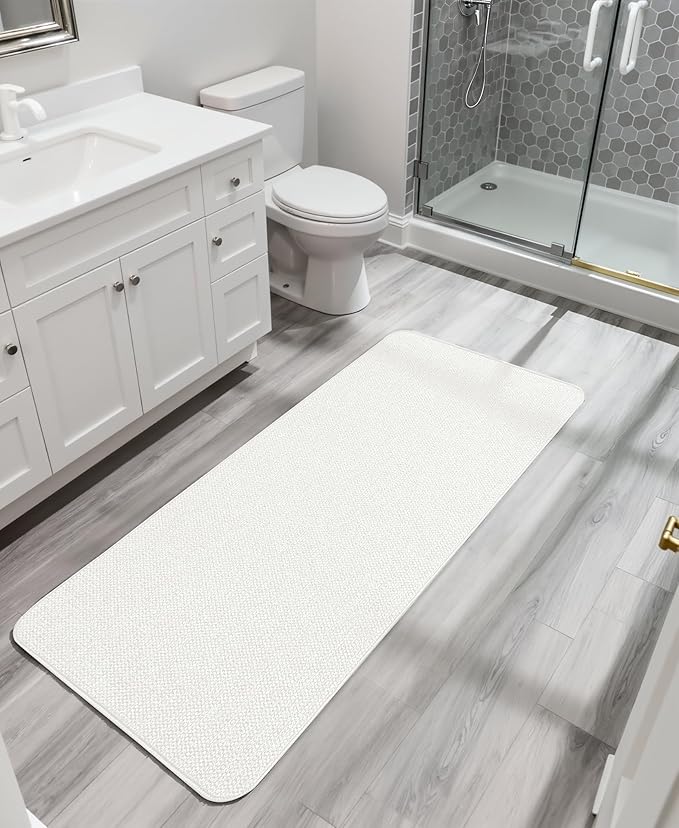 Bath Mat,Ultra Thin Bathroom Runner Rugs,Large Bath Mats for Bathroom,Quick Dry,Non-Slip,Machine Washable,Low Pile,Bath Rug,Shower Outside,Sink,Home Decor Accessories.Cream,1'5"x4'11"(17x59inch)