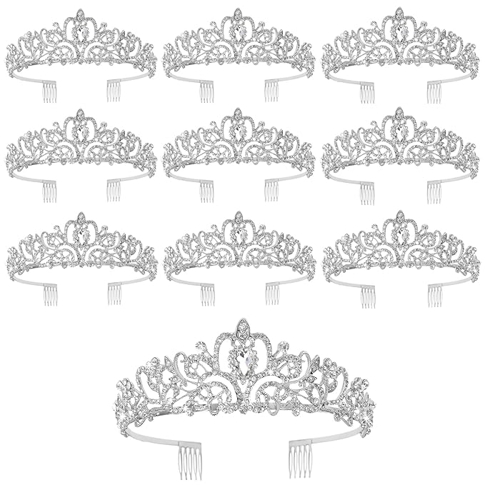 CIEHER 10 PCS Crowns for Women, Crystal Queen Crown Princess Tiaras for Prom Birthday Party Halloween Costume - Silver