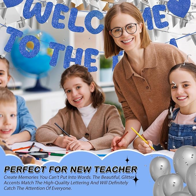 Fulmoon Pre Strung Welcome to The Team Banner with Two Heart Signs, NO DIY, Glitter Welcome Party Supplies for New Employee, Coworker, Colleague, Staff, Team Member Office Decorations(Navy Blue)