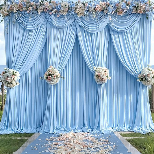 10 Panels Baby Blue Backdrop Curtain for Baby Shower Parties Wrinkle Free Light Blue Curtains Backdrop Drapes Fabric Decoration for Birthday Party Photography 50ft x 10ft