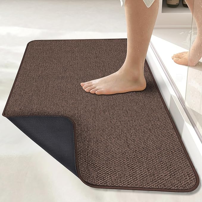 Bath Mat,Ultra Thin Bathroom Runner Rugs,Large Bath Mats for Bathroom,Quick Dry,Non-Slip,Machine Washable,Low Pile,Bath Rug,Shower Outside,Sink,Home Decor Accessories.Brown,3'x4'(36x48inch)
