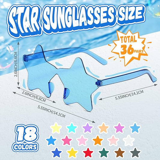 12/26/36 Pairs Rimless Star Shaped Sunglasses Transparent Glasses Bulk Fun Sunglasses for Party Favors