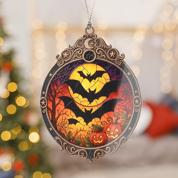 Halloween Bat Ornament – Pumpkin Halloween Decor | Spooky Halloween Decoration + Halloween Ornament Gift – Halloween Window Hanging 2025 – Christmas ornament 2025