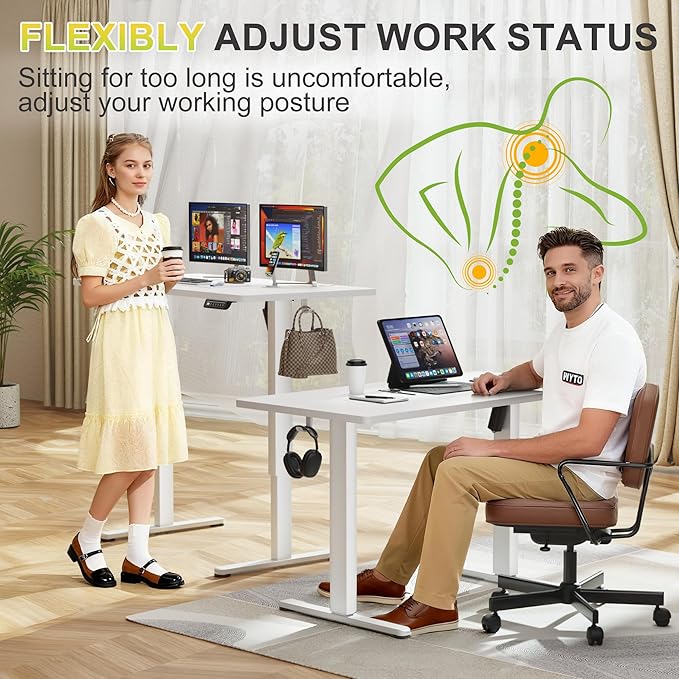 Furmax Electric Standing Desk, 40 x 24 Inches Sit Stand up Desk, Sit Stand Height Adjustable Home Office Desk with 4 Height Position Memory - with Splice Board (White, 40)