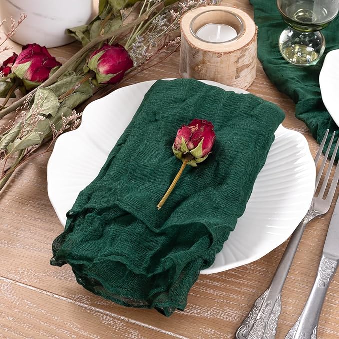 Socomi Emerald Green Cheesecloth Napkins Fall Thanksgiving Cheese Cloths Gauze Set of 36 Boho Washable Dinner Table Napkins for Wedding Party Baby Shower Birthday Party Decor