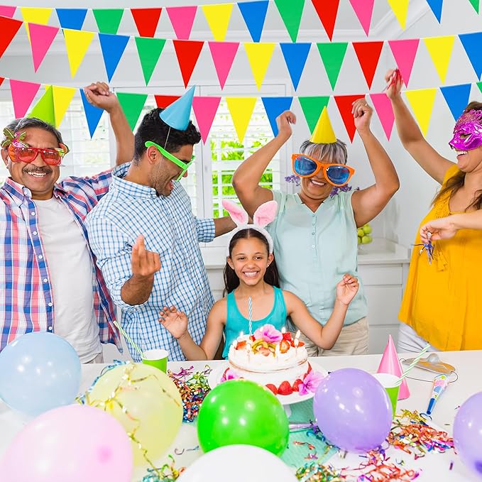 100 FT Rainbow Decorations, Colorful Rainbow Banner, Pre-assemble Pennant Banner Flags, Polyester Hanging Banners Indoor Outdoor Carnival Birthday Party Supplies Home Yard Ceiling Wall Decor
