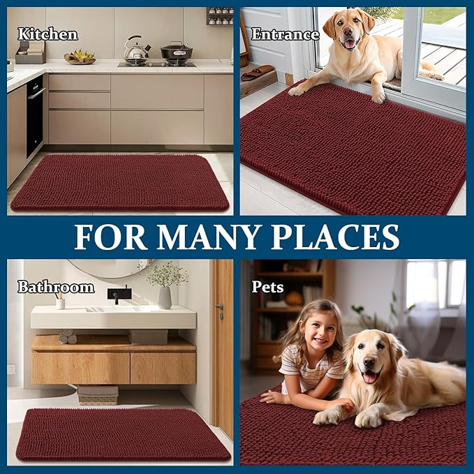 OLANLY Dog Door Mat for Muddy Paws 54x24, Absorbs Moisture and Dirt, Absorbent Non-Slip Washable Doormat, Quick Dry Chenille Mud Mat, Entry Indoor Entryway Carpet for Inside Floor, Caramel Russet