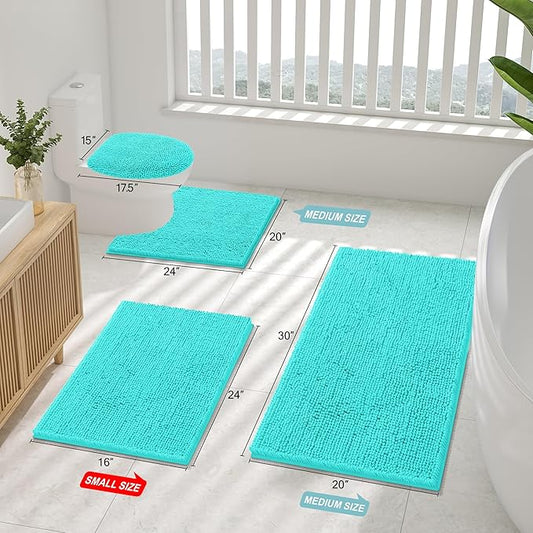Smiry Luxury Chenille Bathroom Rugs 47x24, Extra Soft and Absorbent Shaggy Bath Mat, Machine Washable, Non-Slip Plush Carpet Runner for Tub, Shower, and Floor, Home Decor Accessories, Turquoise