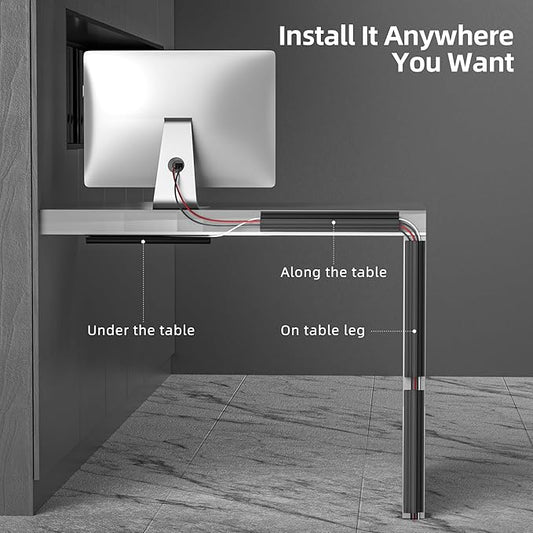YECAYE 94.2in Cable Management, Cable Organizer,Adhesive Mount Cord Organizer for Desk, Cord Organizer, No-Drill Desk Wire Management for Home Office, Baby proofing, Black