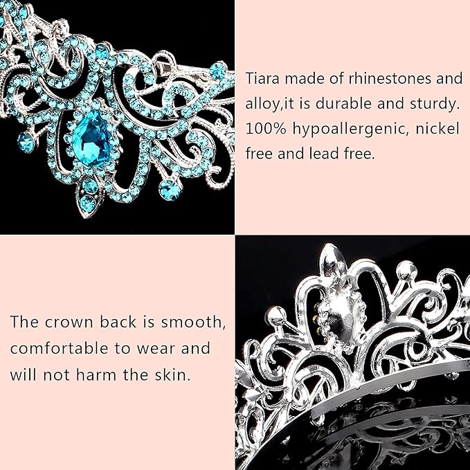COCIDE Blue Tiara Crowns Crystal Headband Princess Rhinestone Crown with Combs Bride Headbands Bridal Wedding Prom Birthday Party Hair Accessories Jewelry for Women and Girls