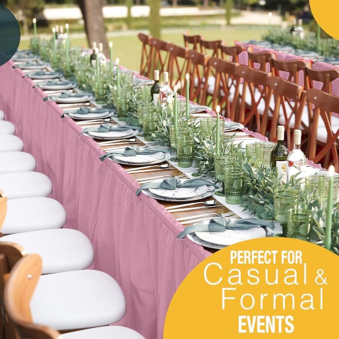 Exquisite Ruffle Table Skirt Pink 2 Pack 14 Ft Long Table Skirts for Rectangle Tables 6ft Plus or Round Tables Skirts with Adhesive Strip for Gender Reveal Decor & Happy Birthday Parties
