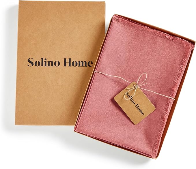 Solino Home Dusty Rose Linen Napkins Set of 4-100% Pure Linen Fringe Dinner Napkins 20 x 20 Inch