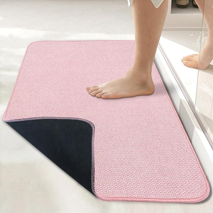 Bath Mat,Ultra Thin Bathroom Runner Rugs,Large Bath Mats for Bathroom,Quick Dry,Non-Slip,Machine Washable,Low Pile,Bath Rug,Shower Outside,Sink,Home Decor Accessories.Pink,3'x4'(36x48inch)